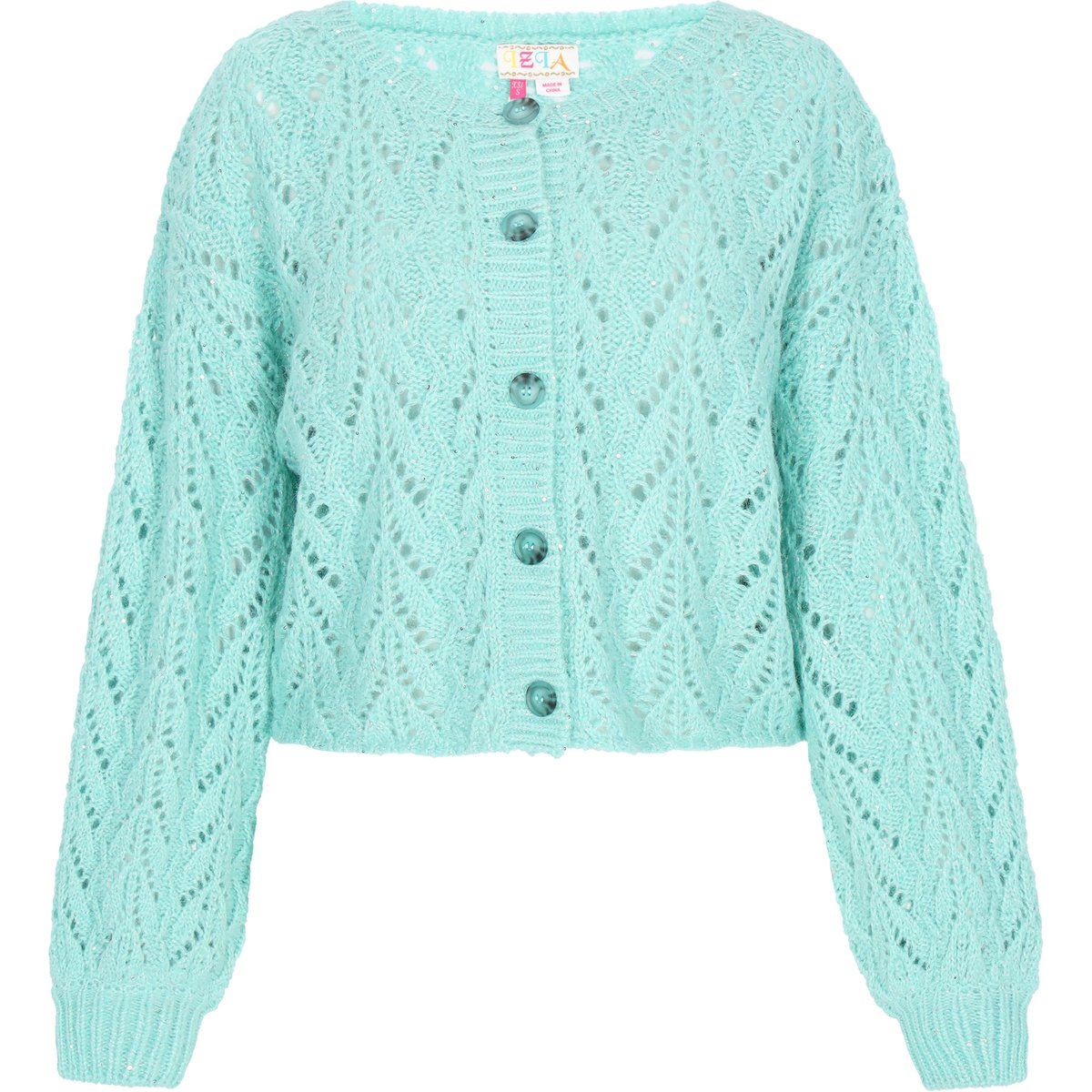 Ajour-Strickjacke mit Metallic-Garn