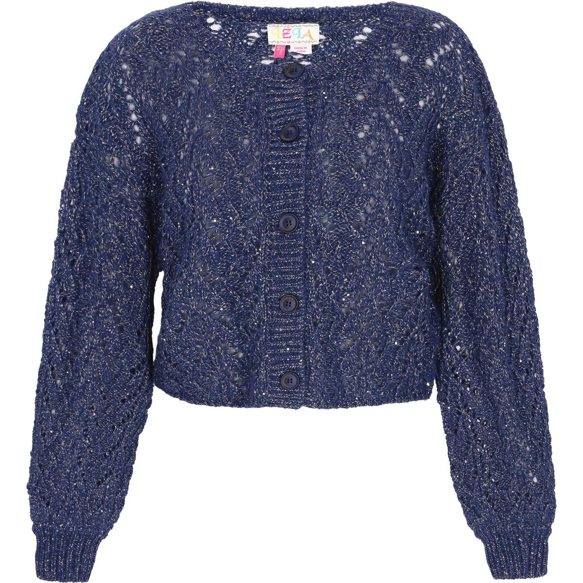 Metallische Ajour-Strickjacke