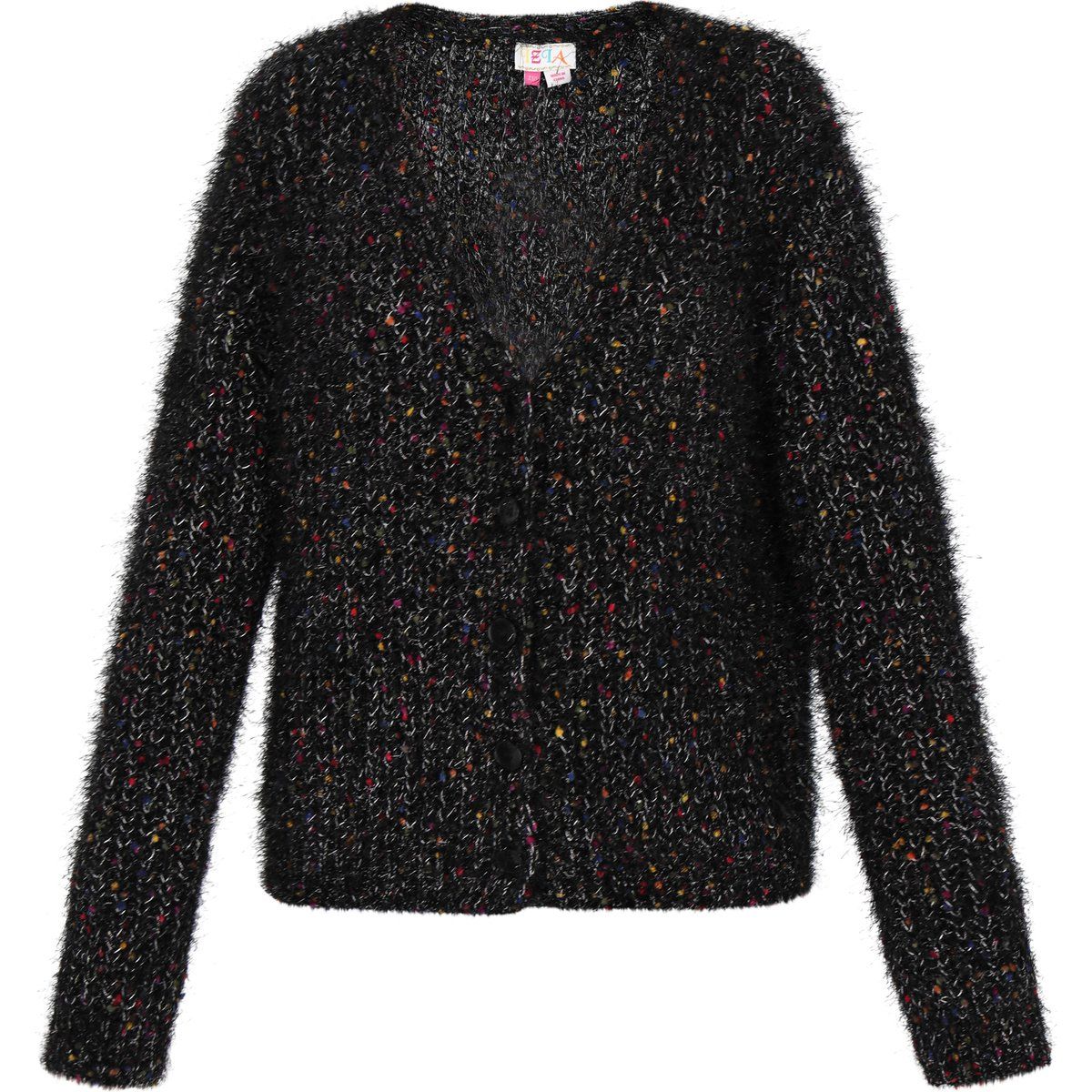 Flauschiger melierter Strickcardigan mit V-Ausschnitt