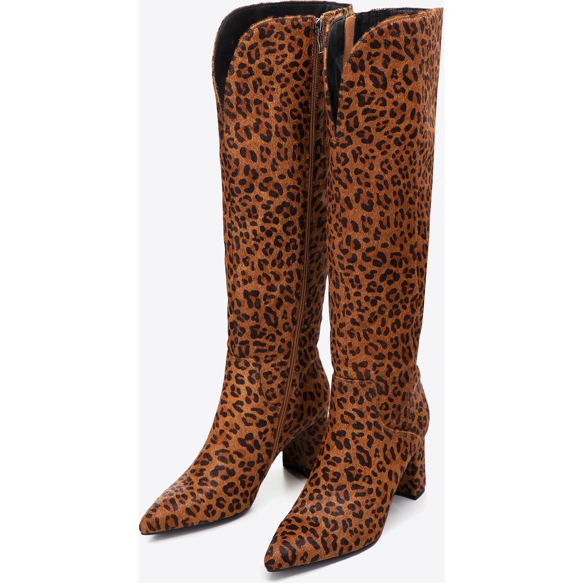 Lederstiefel mit Leopardenmuster und Tierhaar-Optik
