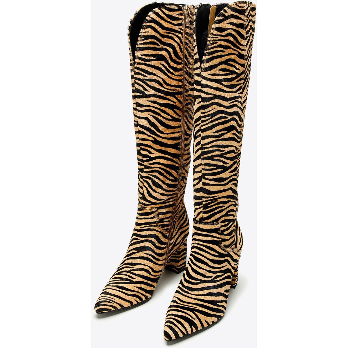 Lederstiefel mit Tiger-Print