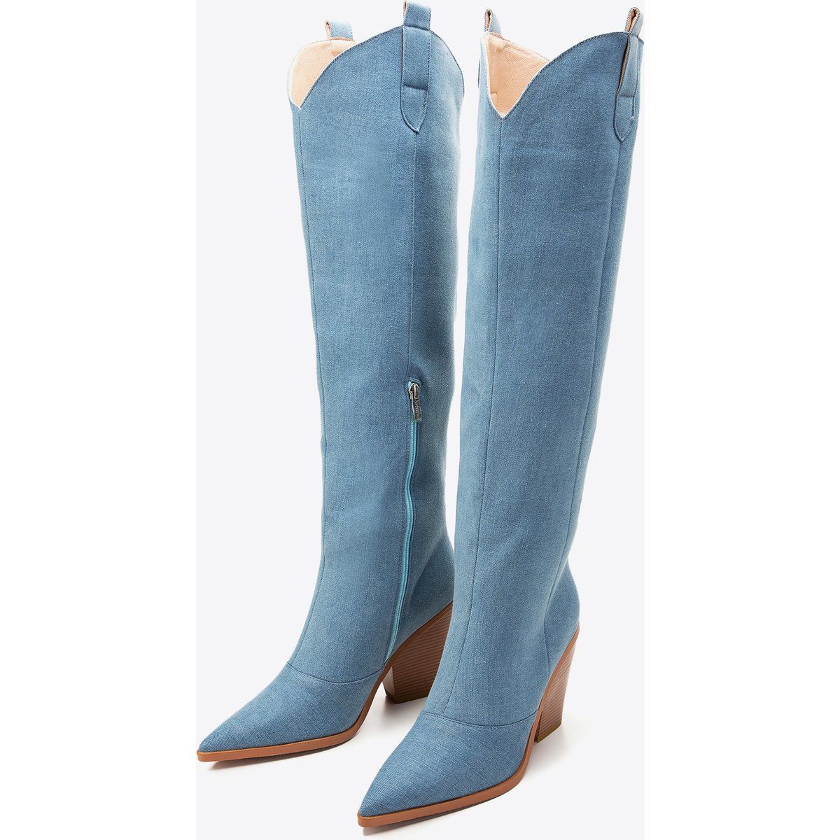Kniehohe Cowboy-Stiefel aus Denim