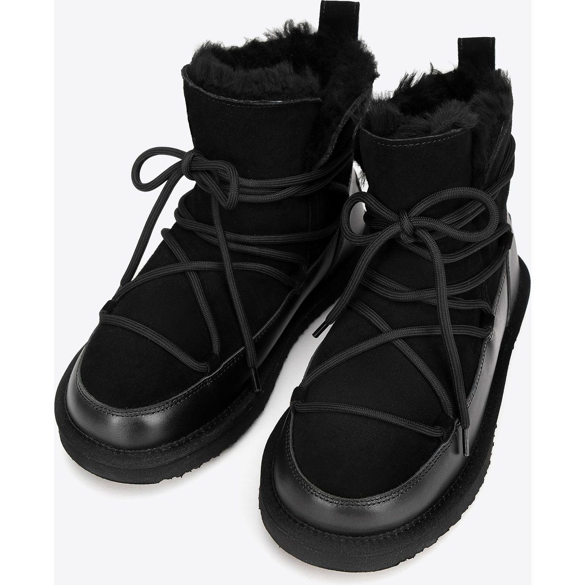 Wildleder-Schnürboots mit Fellbesatz