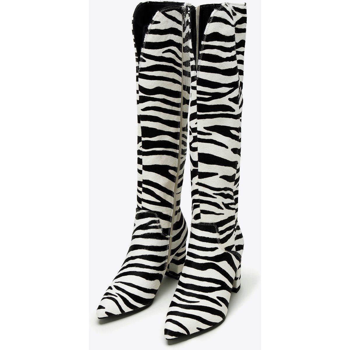 Kniehohe Zebra-Print Stiefel aus Fellleder