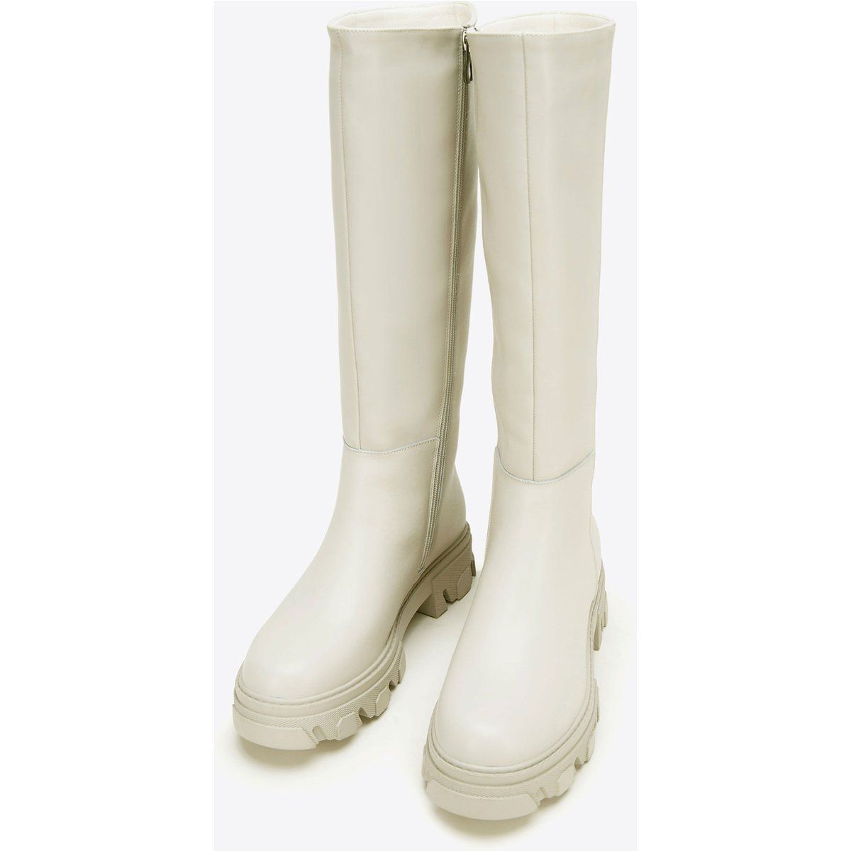 Kniehohe Lederstiefel mit Plateausohle