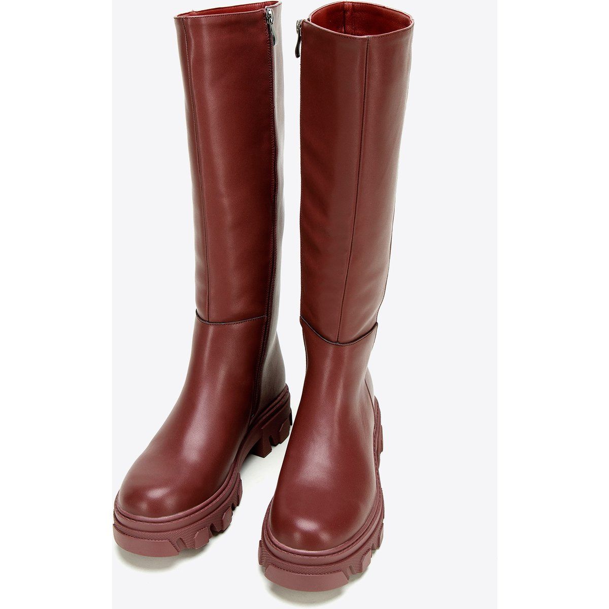 Leder-Kniestiefel mit klobiger Profilsohle