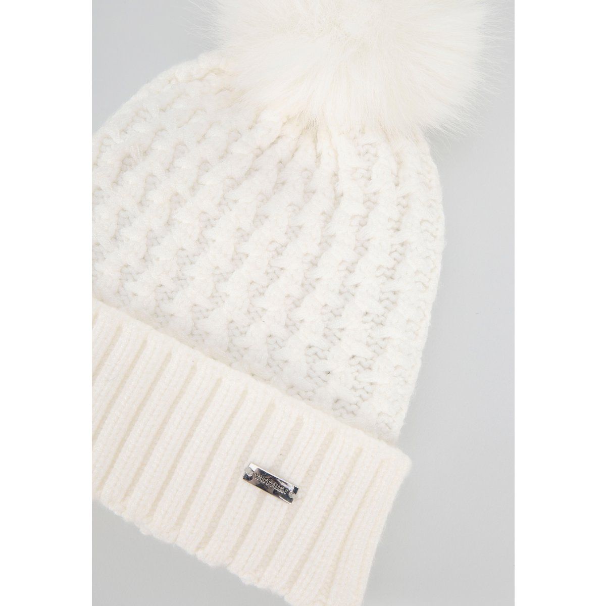 Strukturierte Strickmütze mit Bommel