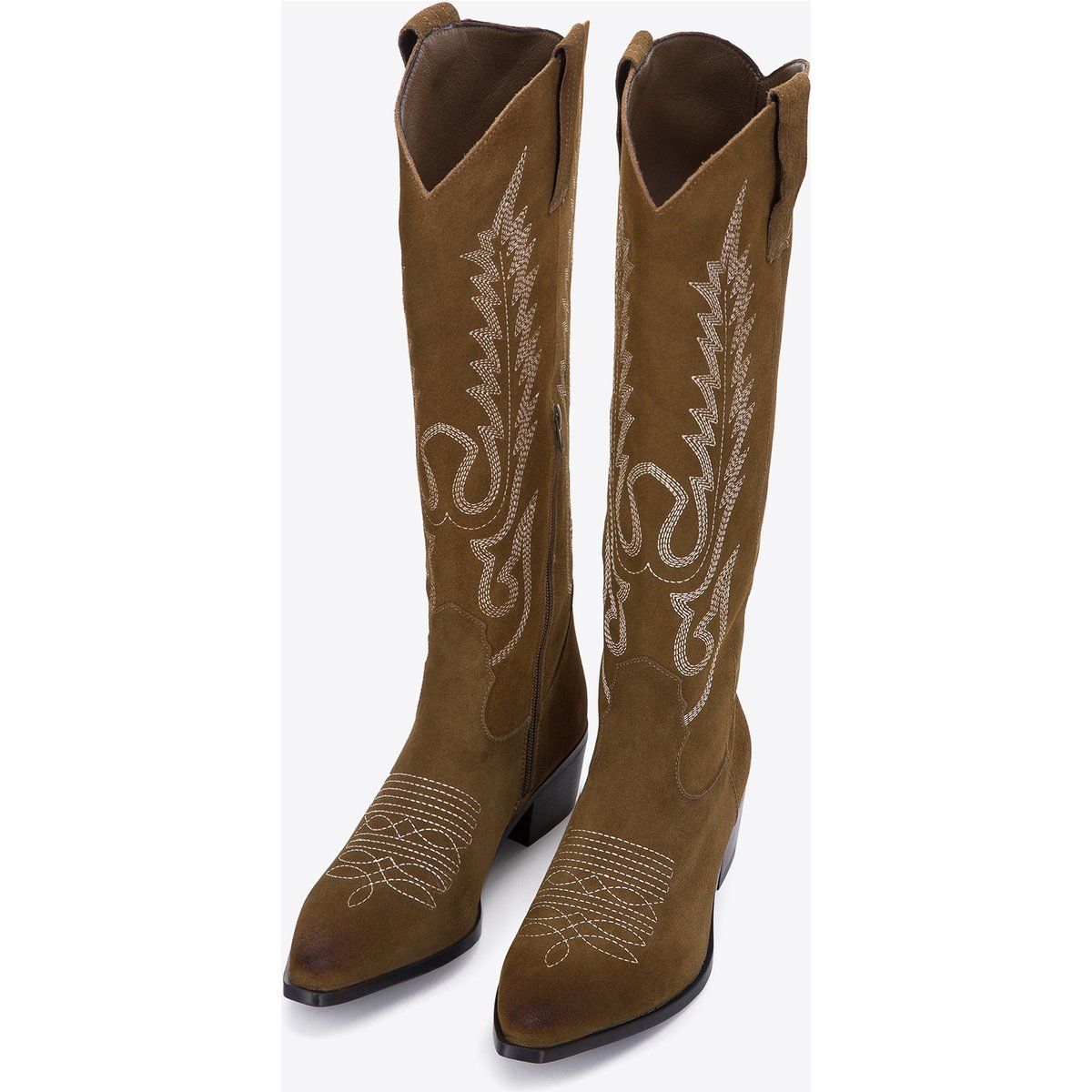 Hohe Wildleder-Cowboystiefel mit Stickerei