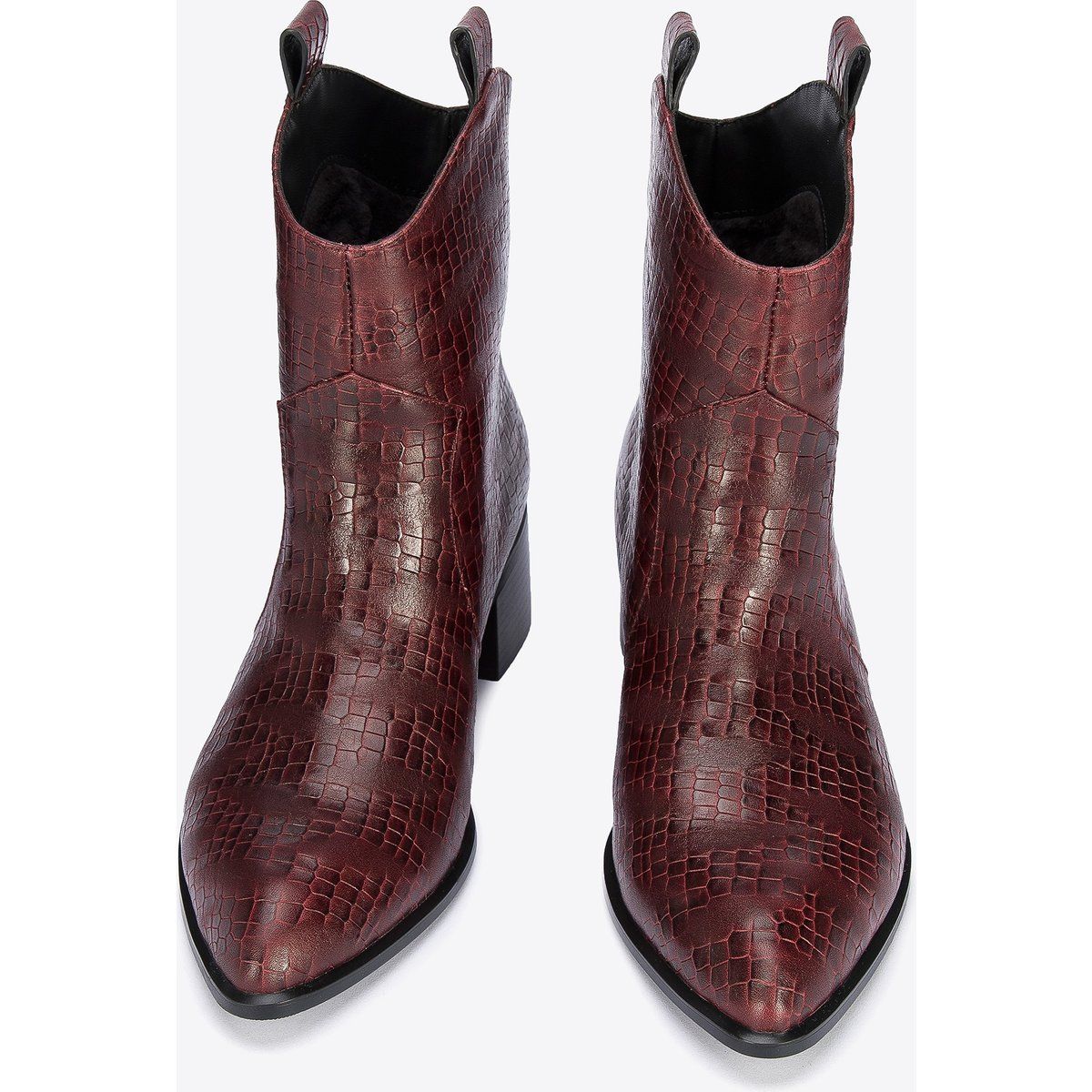 Western-Stiefeletten mit Krokoprägung und Spitze