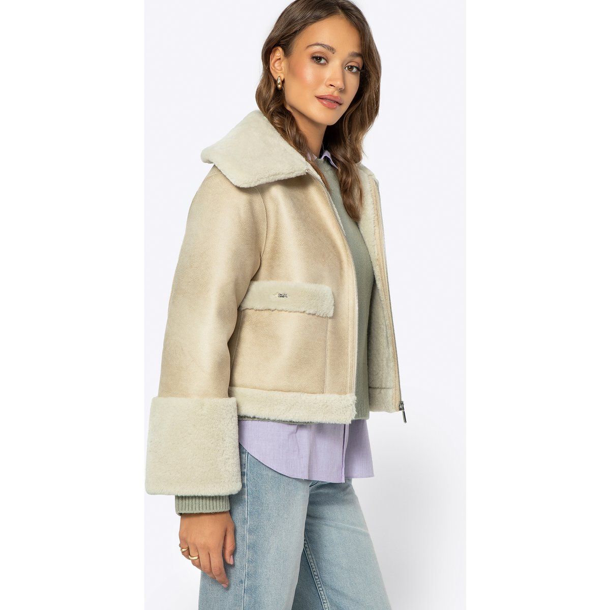 Kurze Pilotenjacke mit Kunstfell