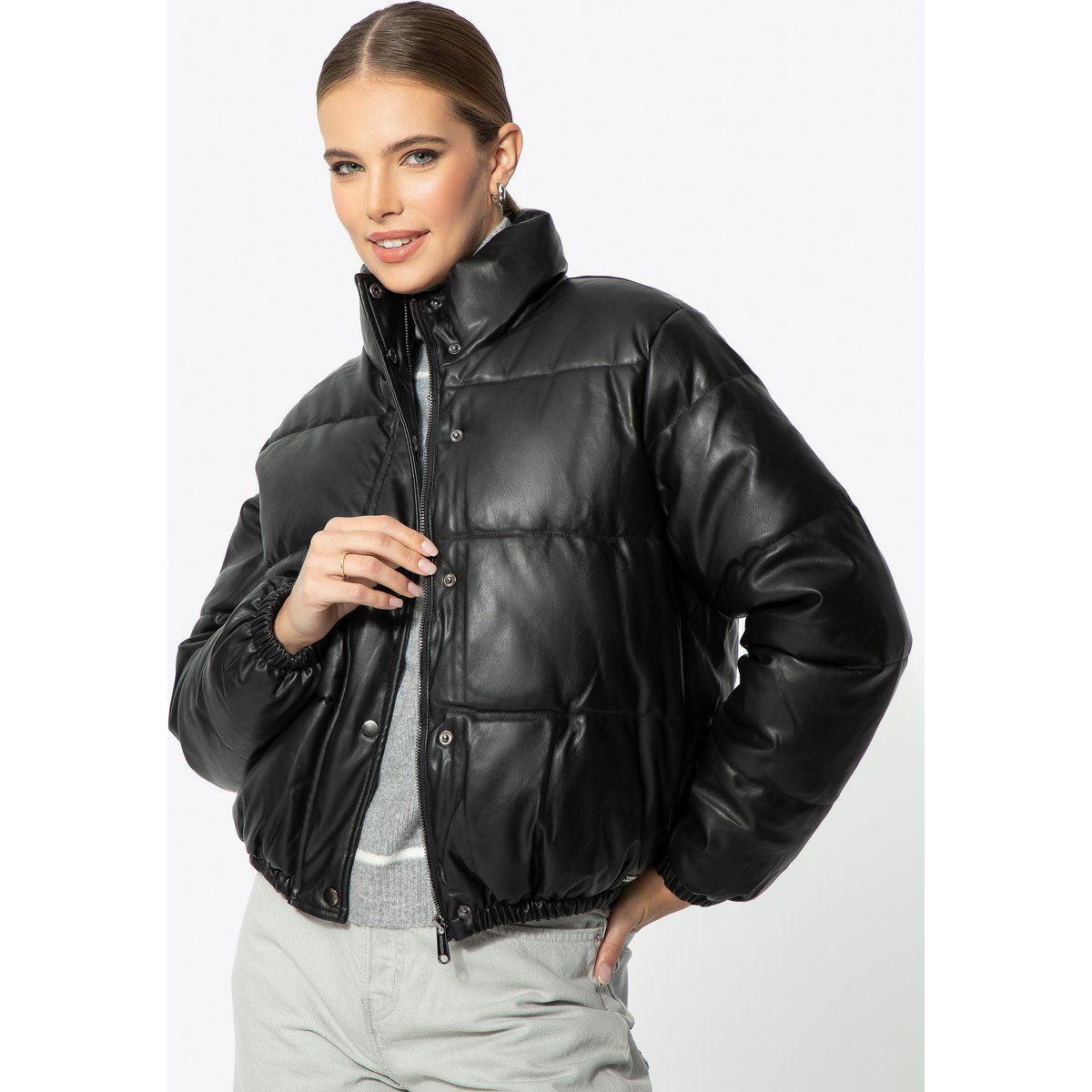 Oversize-Pufferjacke aus Kunstleder
