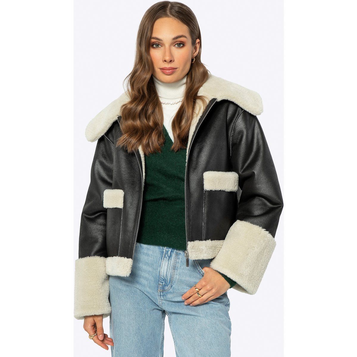 Bikerjacke mit Kunstpelz-Besatz