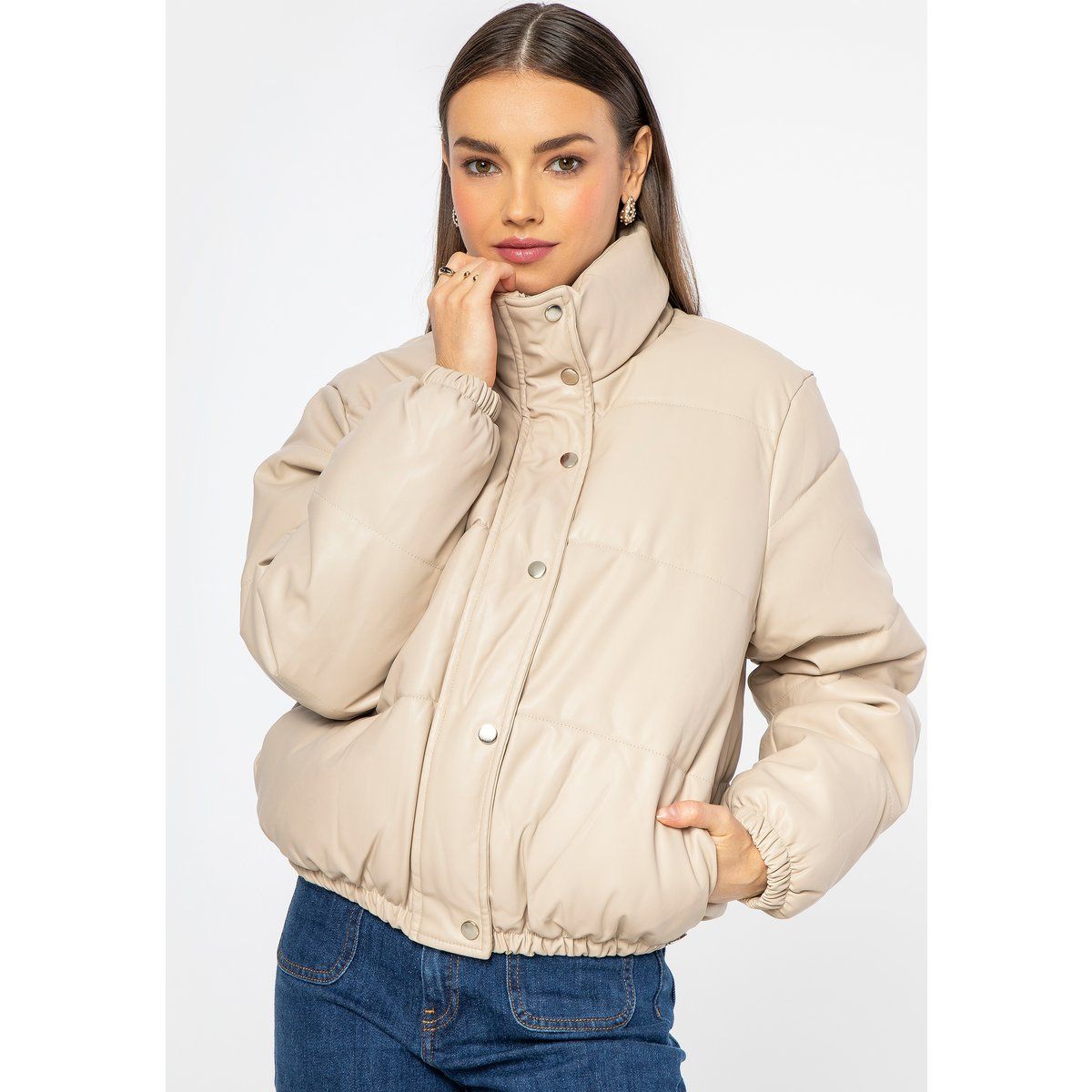 Oversize-Steppjacke aus Kunstleder