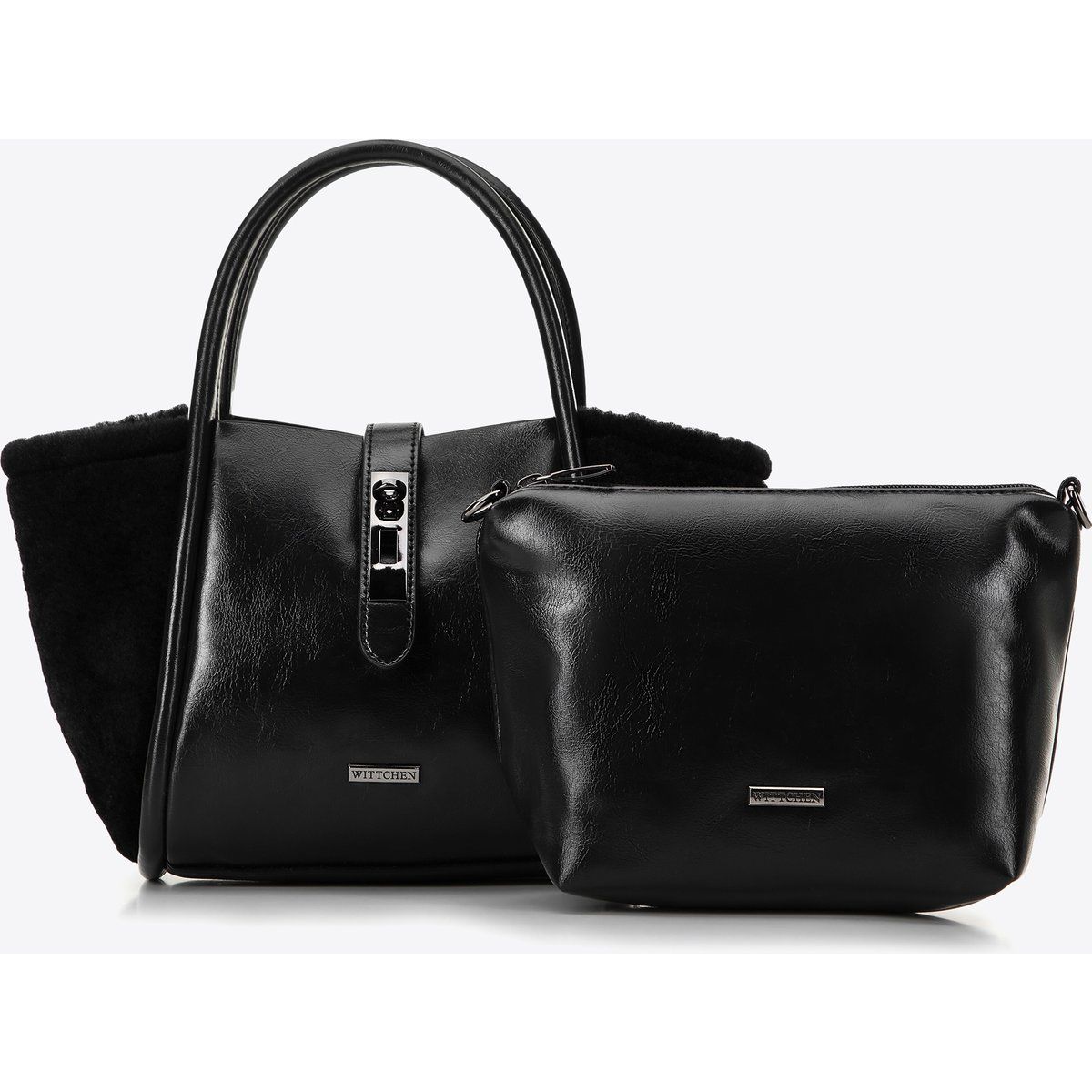Elegante Handtasche mit Kunstfellbesatz