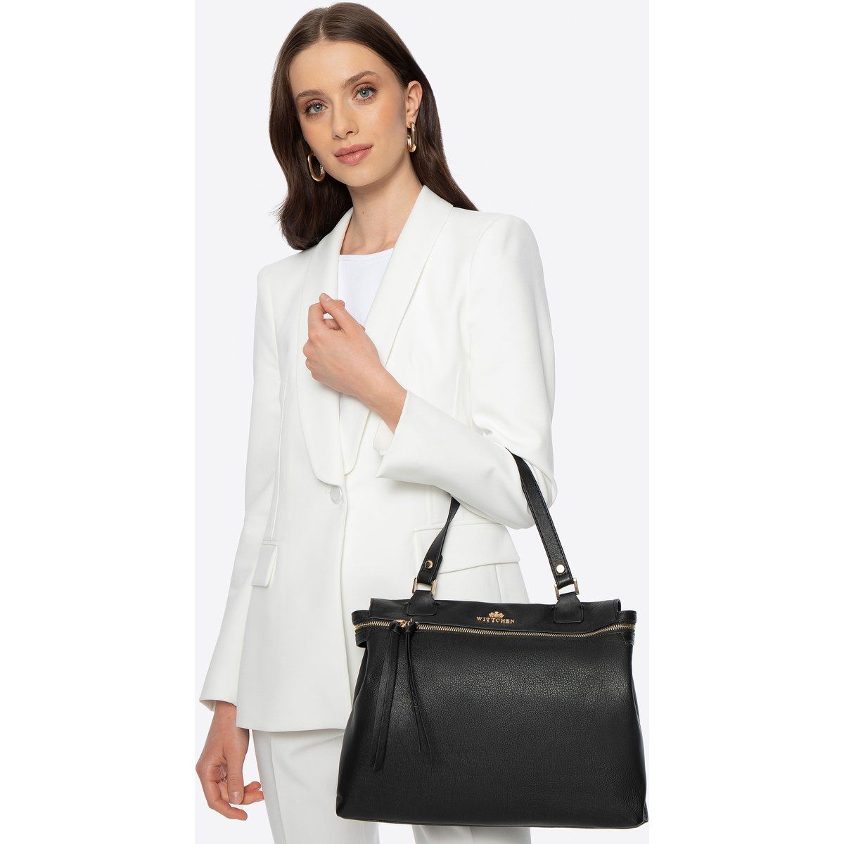 Elegante Tragetasche aus genarbtem Leder