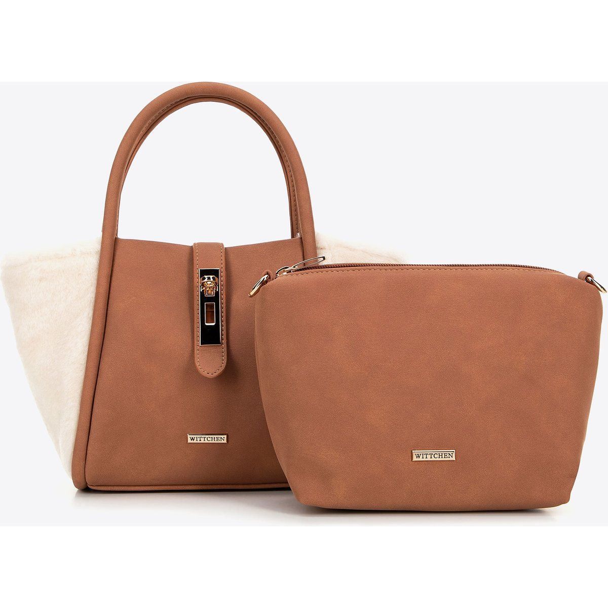 Handtaschen-Set aus Kunstfell und Kunstleder