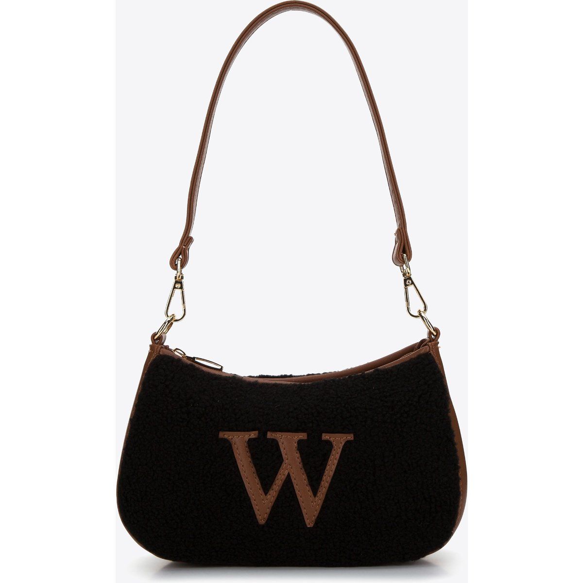 Baguette-Schultertasche mit Kunstfell