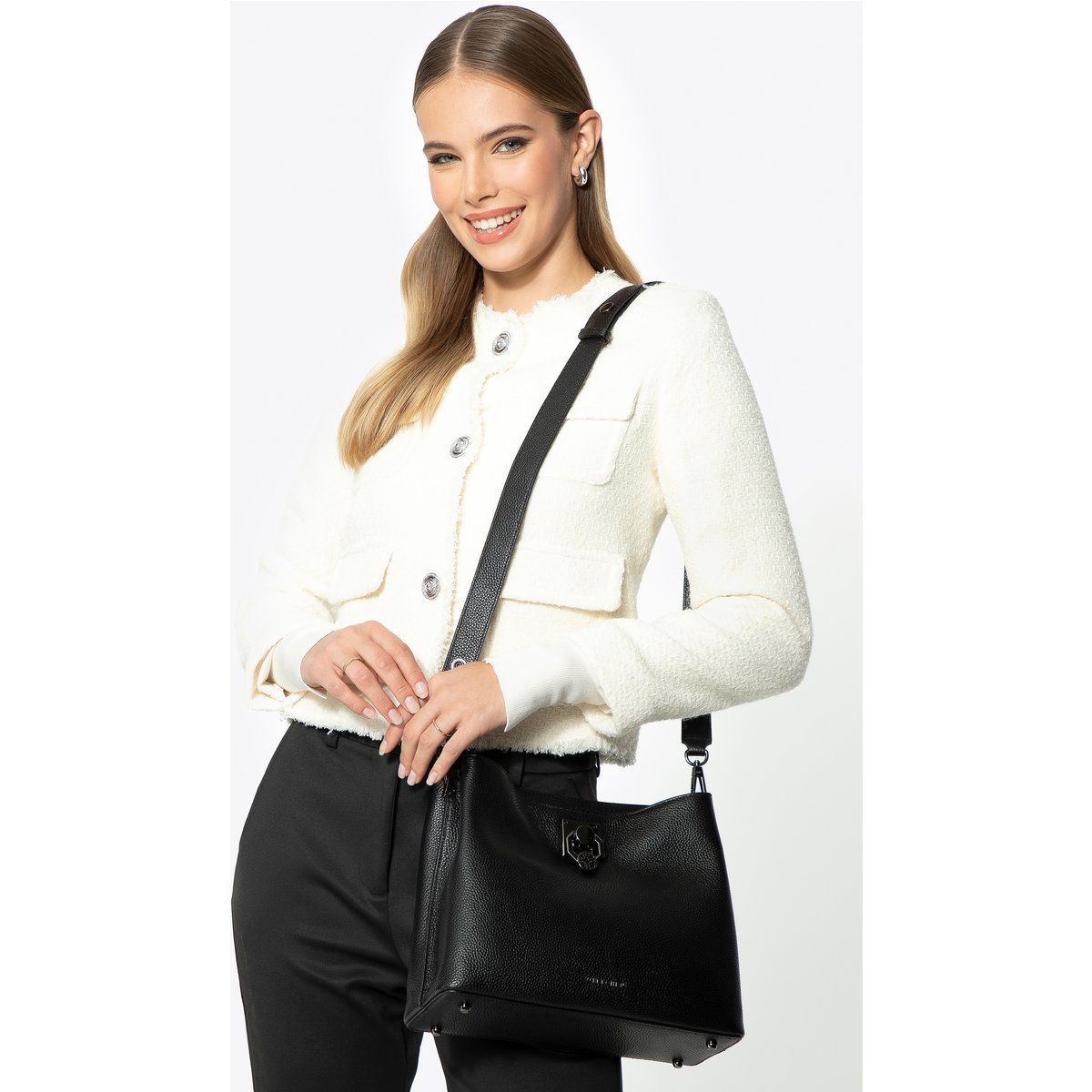 Elegante Schultertasche aus genarbtem Leder