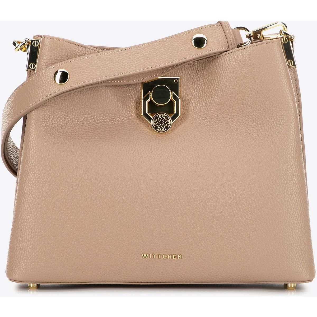 Schultertasche aus genarbtem Leder mit Schnalle