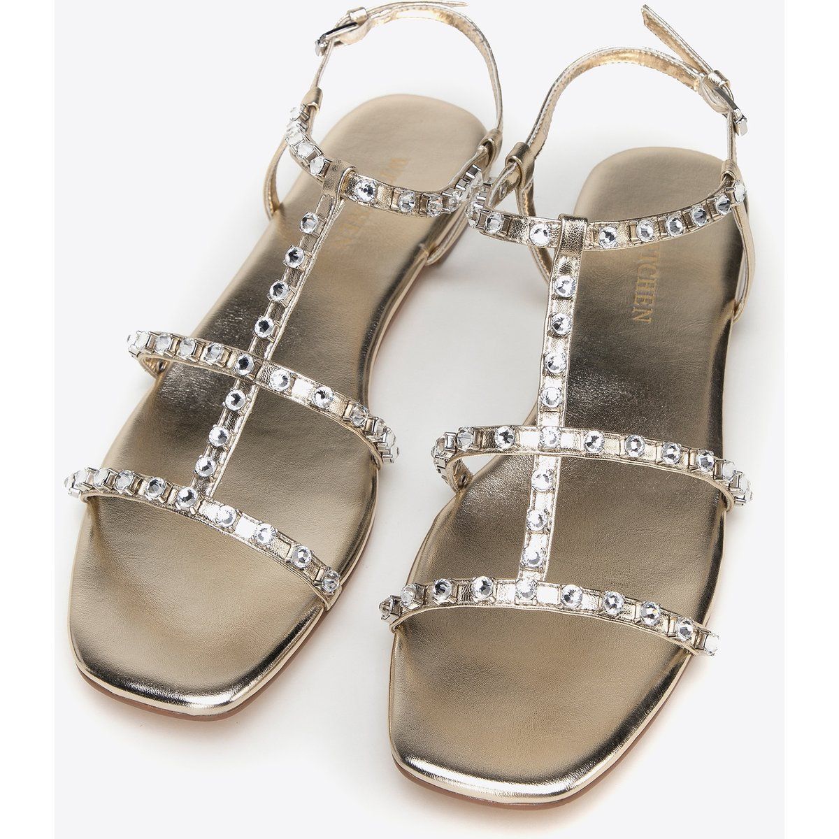 Flache Riemchen-Sandalen mit Kristallen