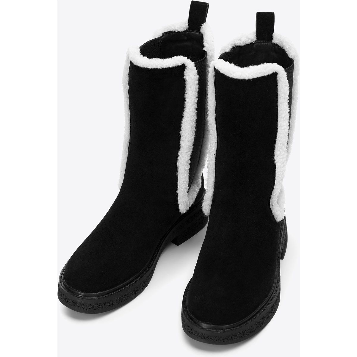 Wildlederstiefel mit Kunstfellbesatz
