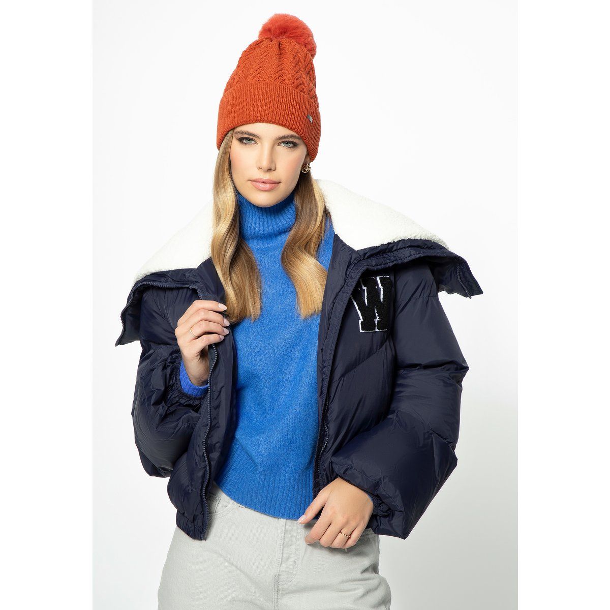 Oversize-Steppjacke mit Lammfell-Kragen