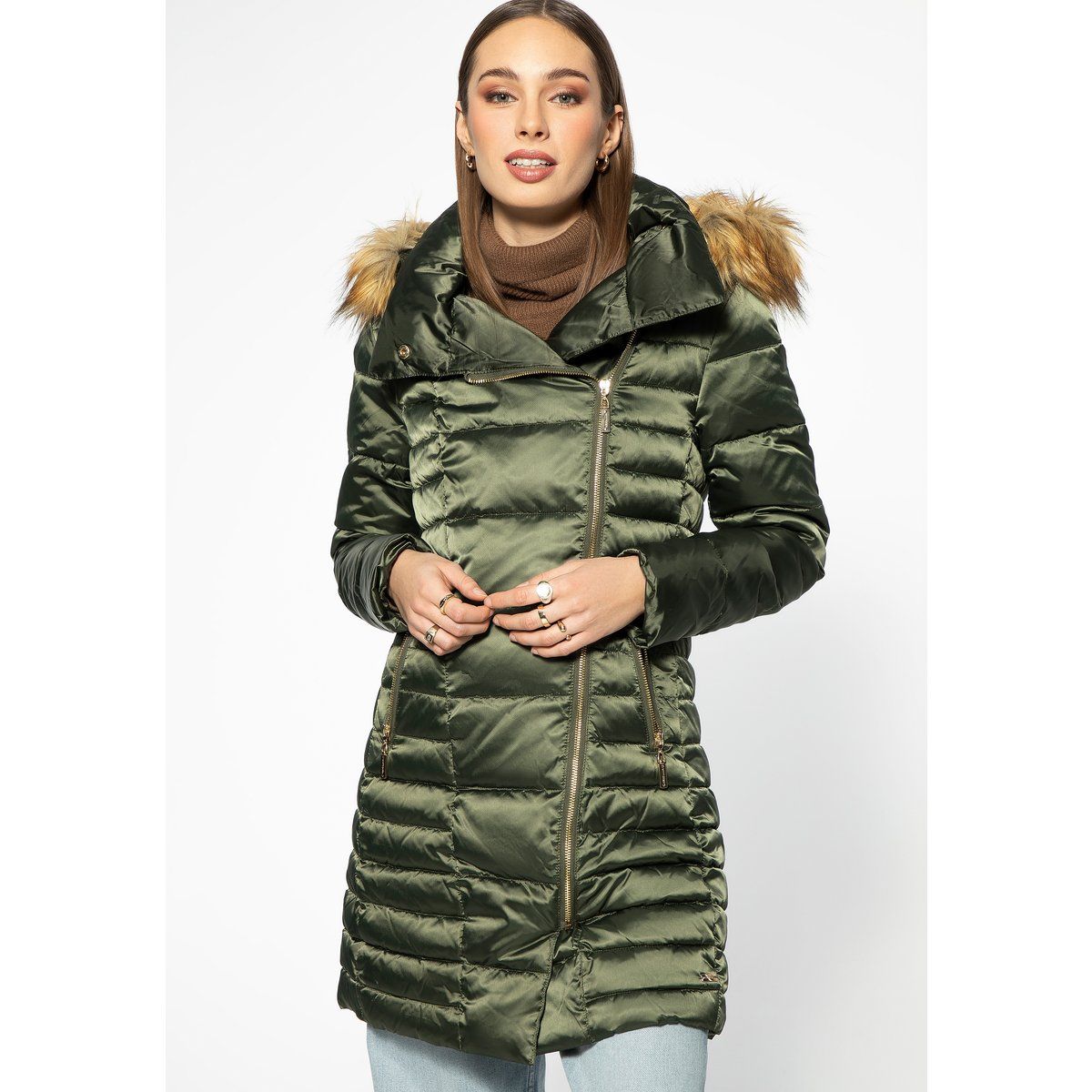 Gesteppte Pufferjacke mit asymmetrischem Reißverschluss