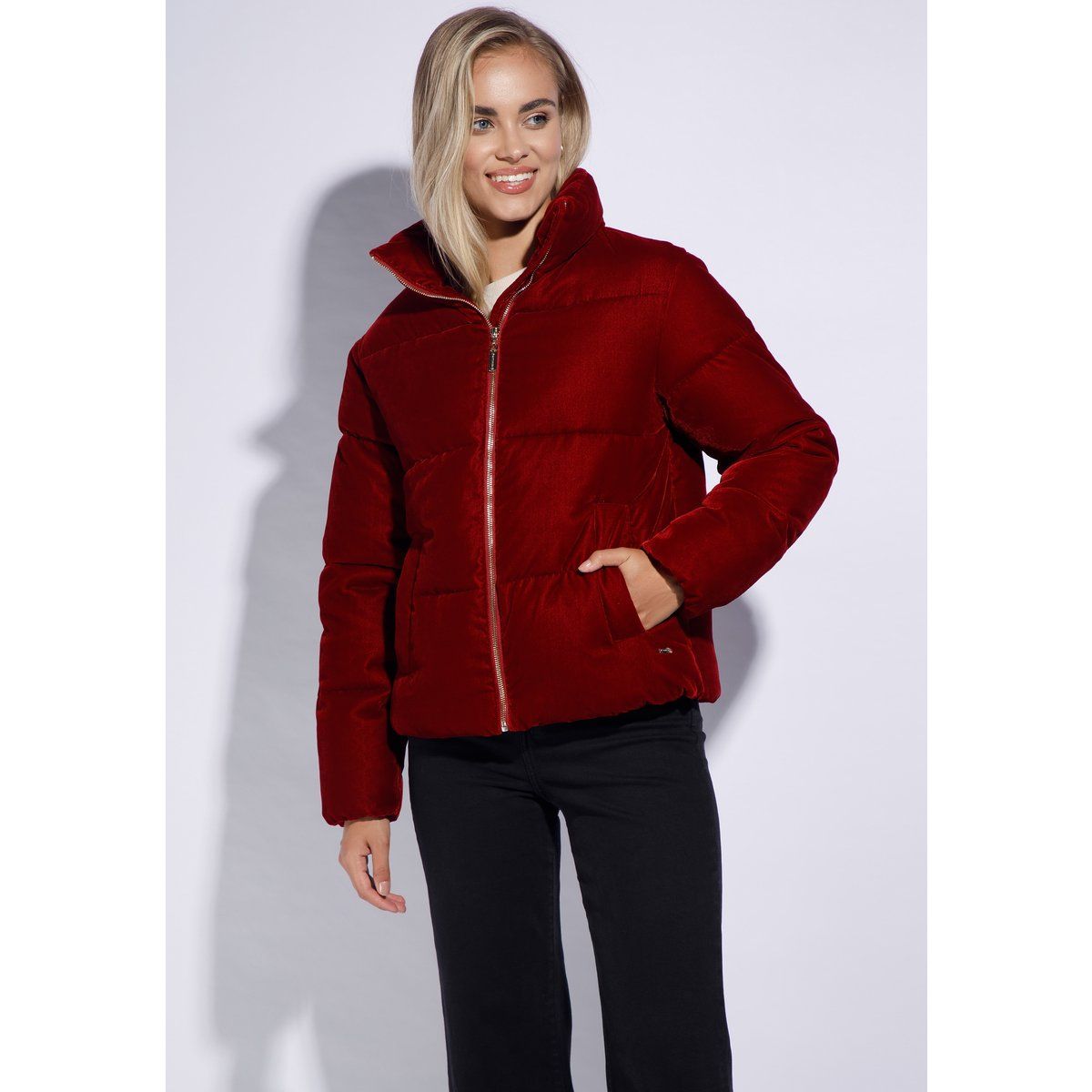 Gesteppte Samt-Pufferjacke