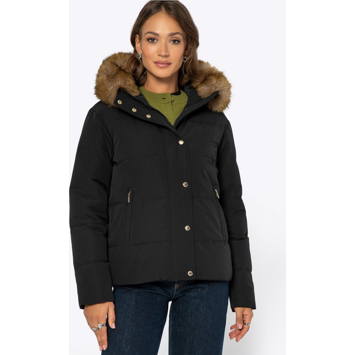 Gesteppte Daunenjacke mit Fellkapuze