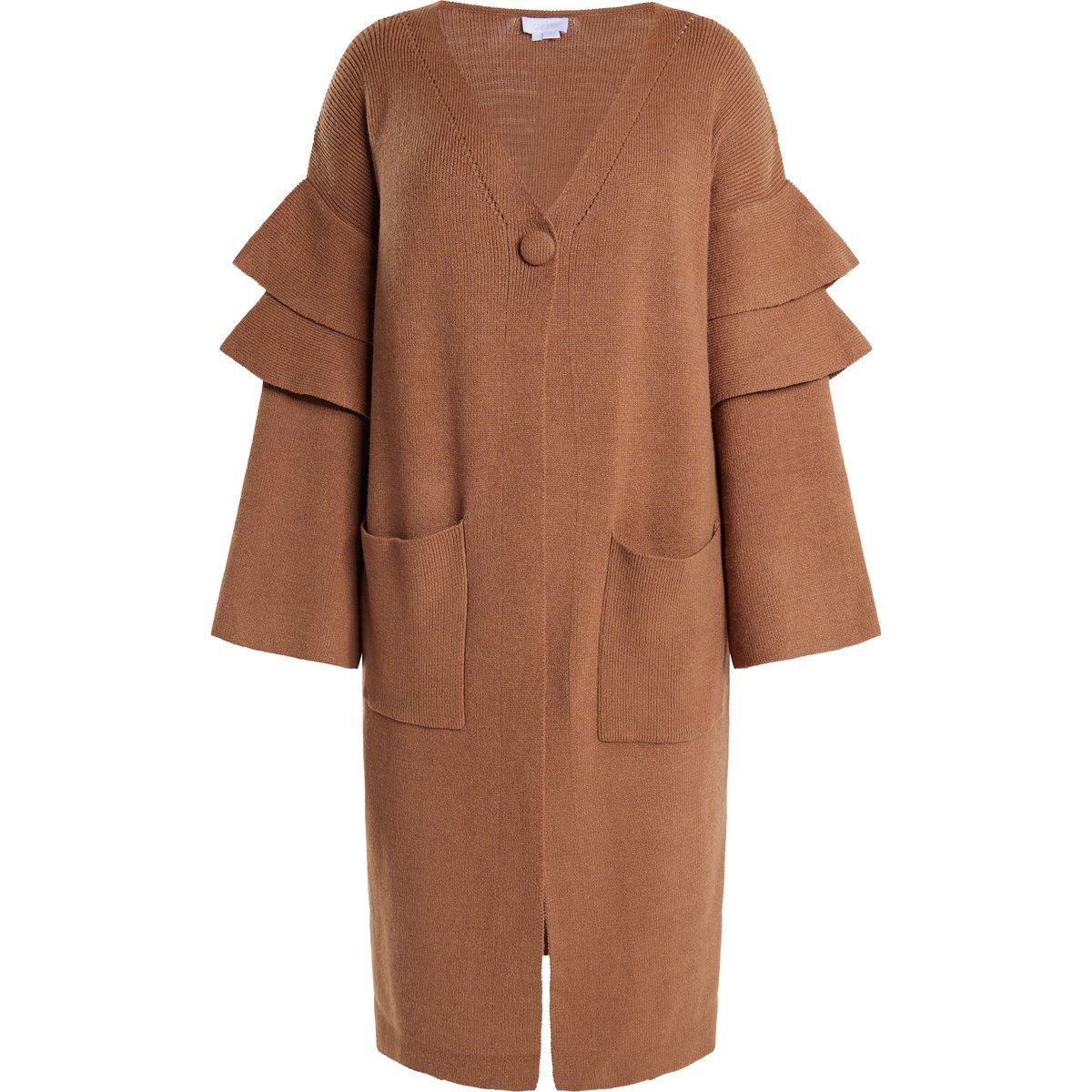 Lange Strickjacke mit Volantärmeln