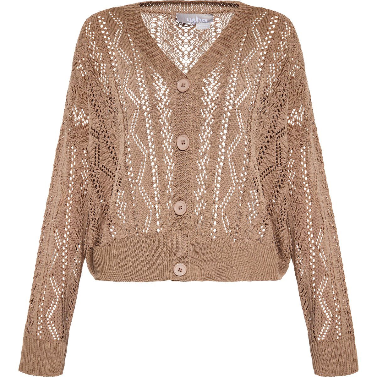 Ajour-Strickjacke mit V-Ausschnitt