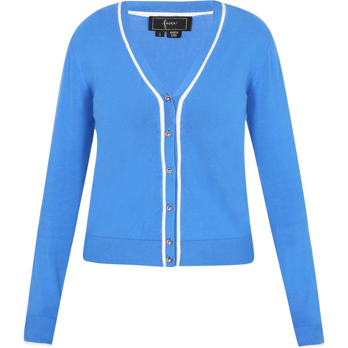 V-Ausschnitt Strickjacke mit Kontrastbesatz