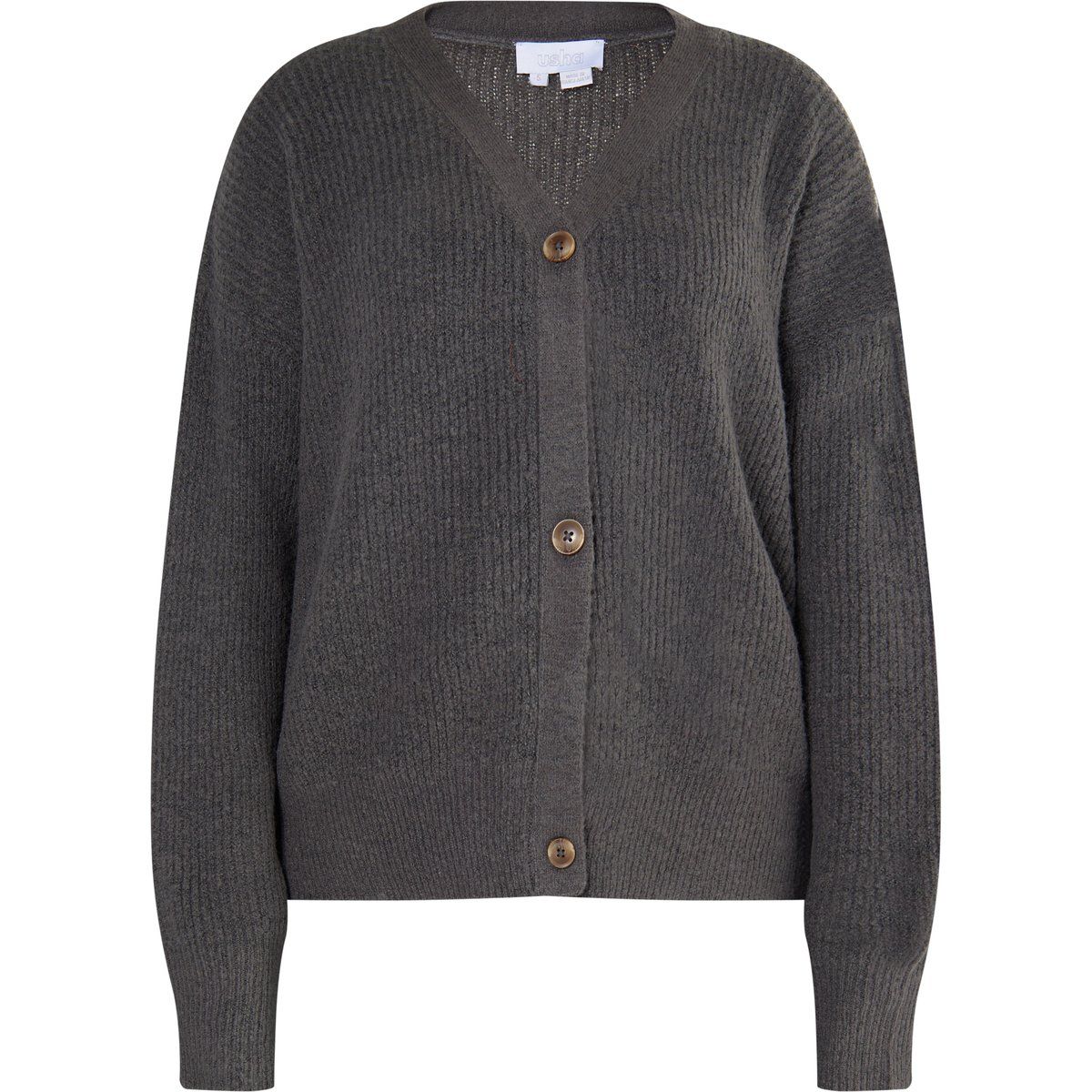 Lockerer V-Ausschnitt Rippstrick-Cardigan