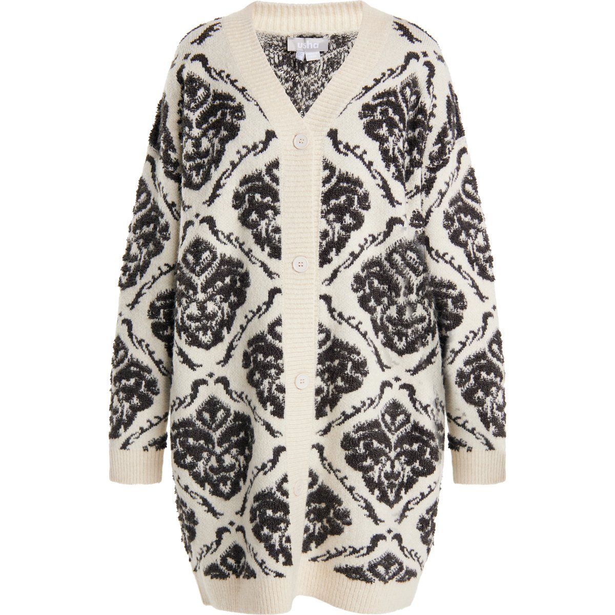 Oversized Long-Strickjacke mit Intarsienmuster