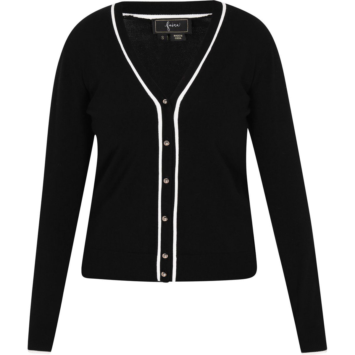 V-Ausschnitt-Strickjacke mit Kontrastbesatz