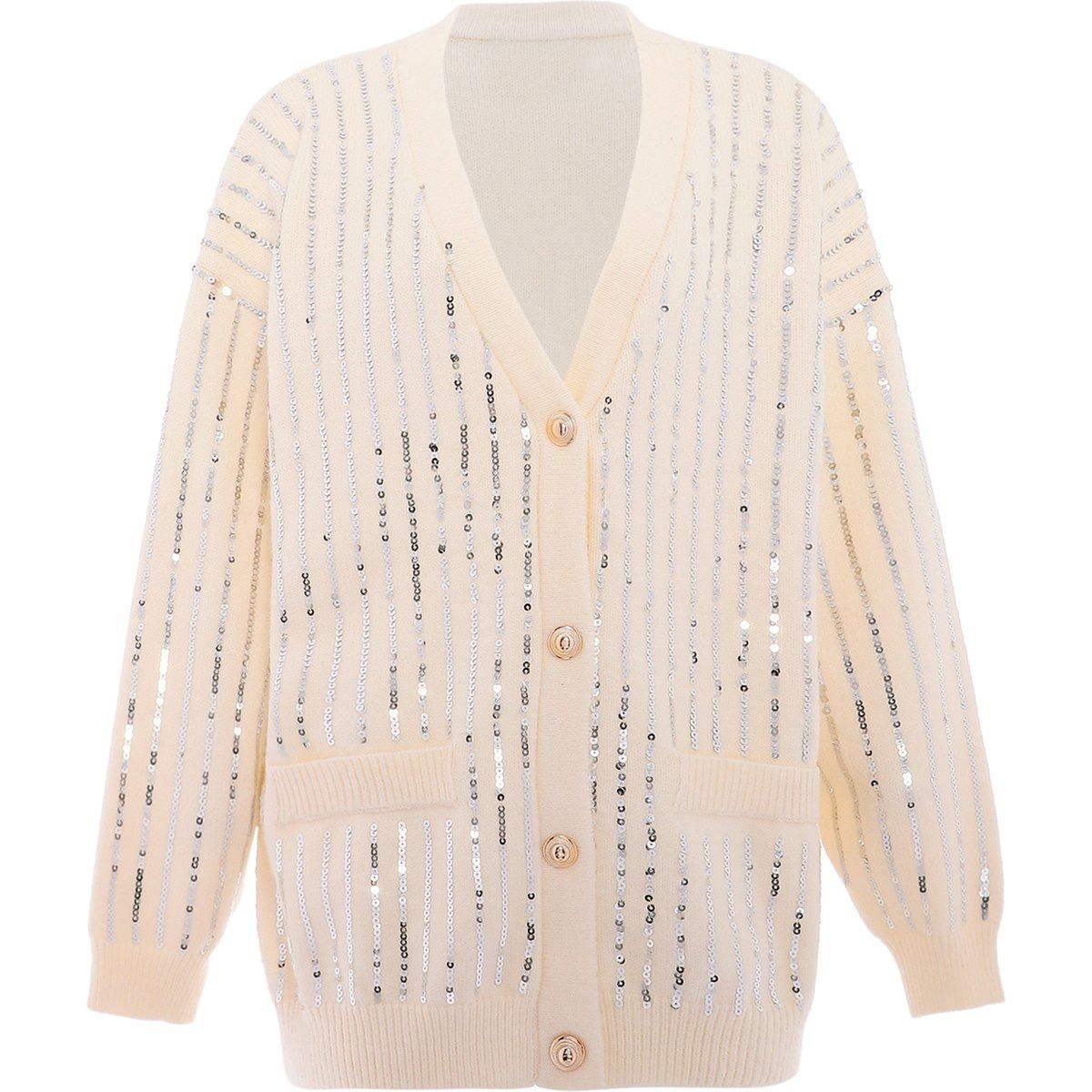 Strickjacke mit Paillettenstreifen und V-Ausschnitt