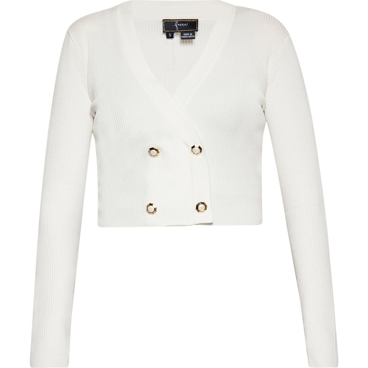 Zweireihige Rippstrickjacke im Cropped-Look