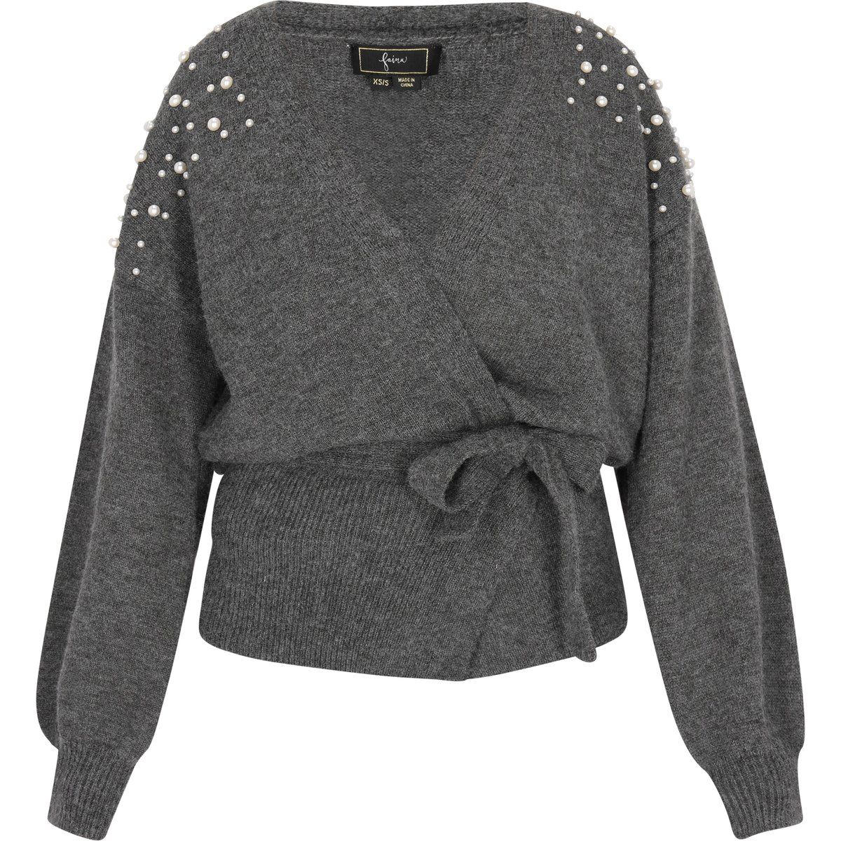 Wickelstrickjacke mit Perlenverzierung