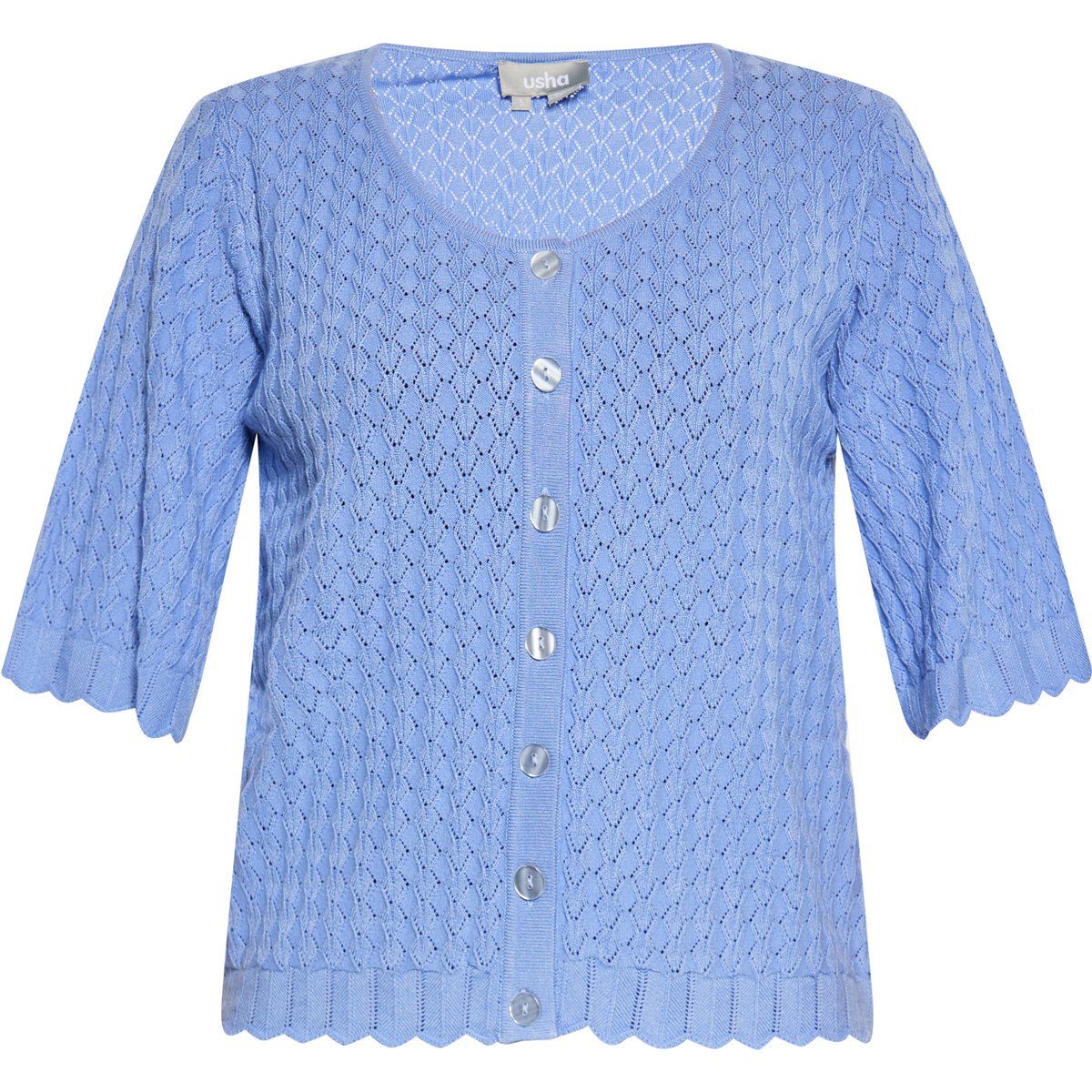 Strukturierte Ajour-Strickjacke mit Kurzarm
