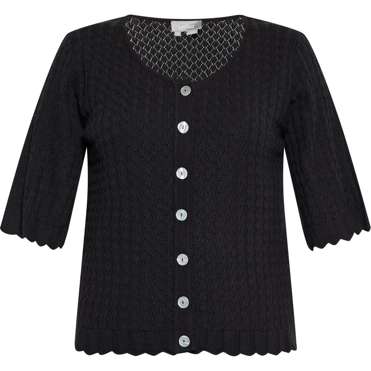 Kurzarm-Cardigan mit filigranem Lochmuster