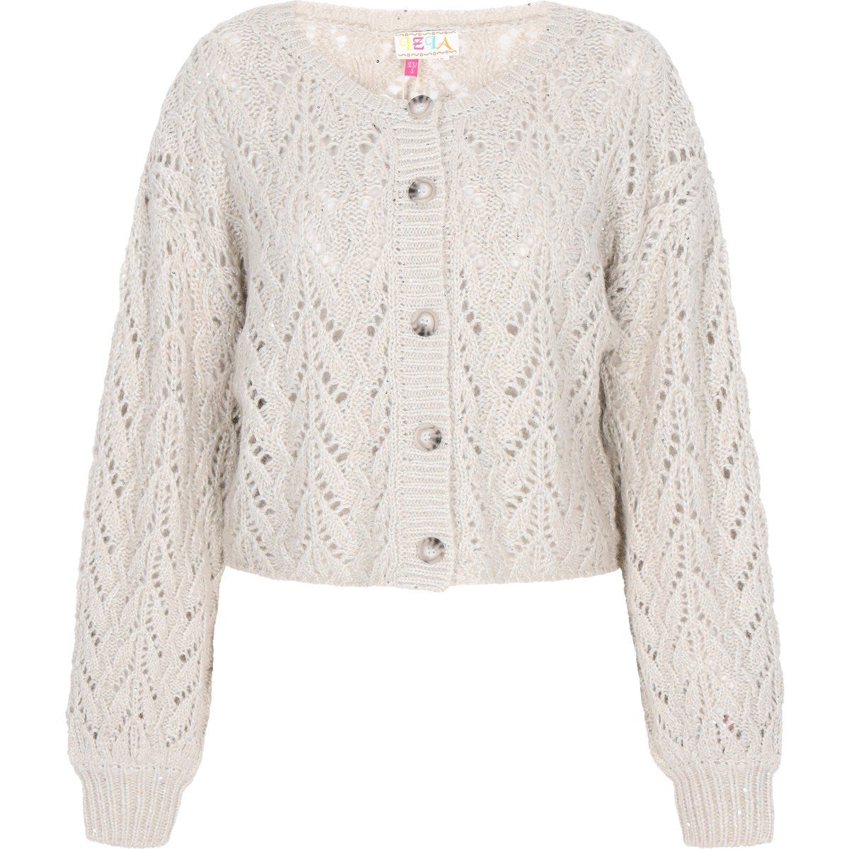 Ajour-Strickjacke mit Metallic-Faden