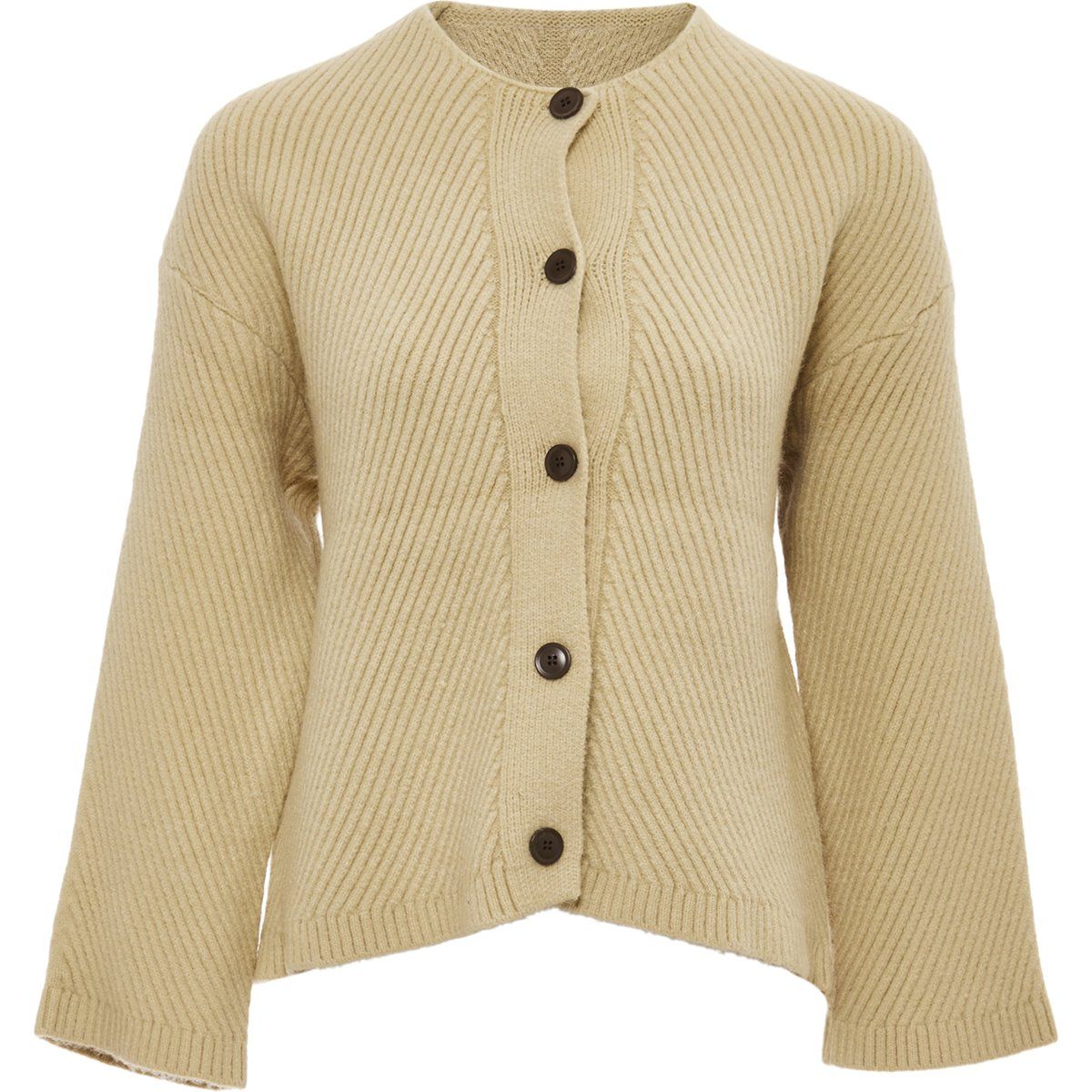 Gerippte Strickjacke mit Rundhalsausschnitt