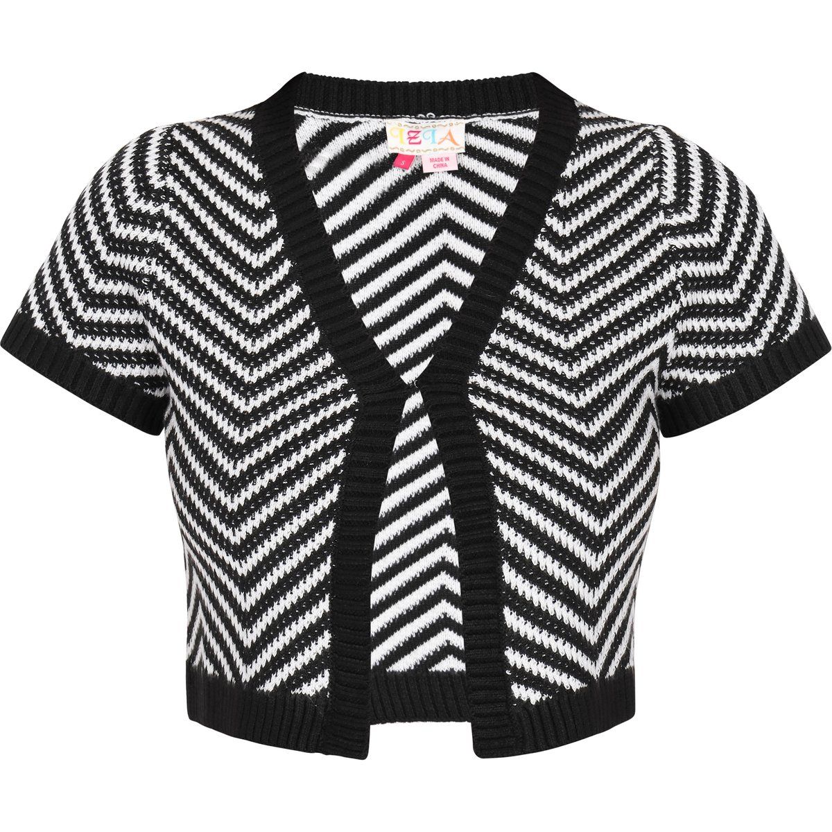 Kurze Strickjacke mit Fischgrätenmuster