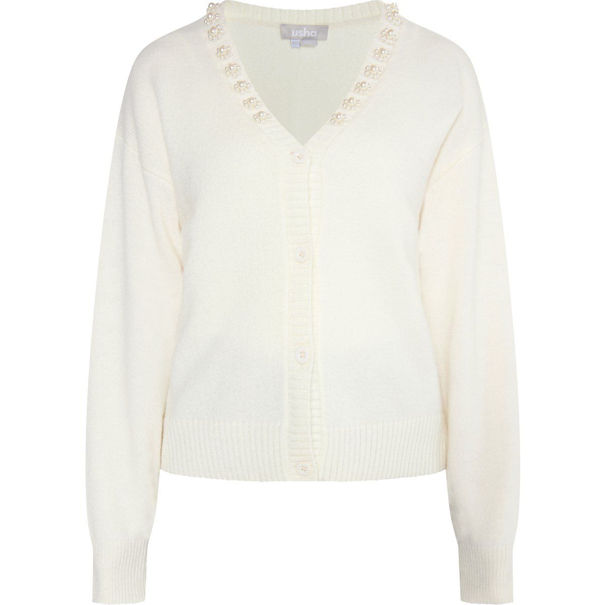 Cardigan mit Perlenverzierung und V-Ausschnitt