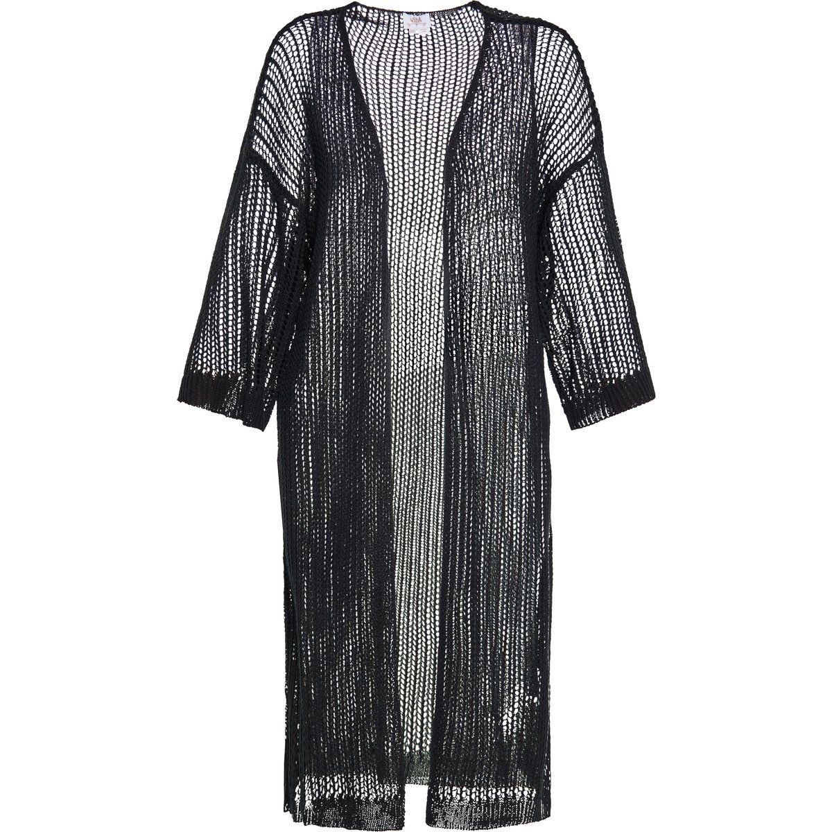 Langer offener Netzstrick-Cardigan