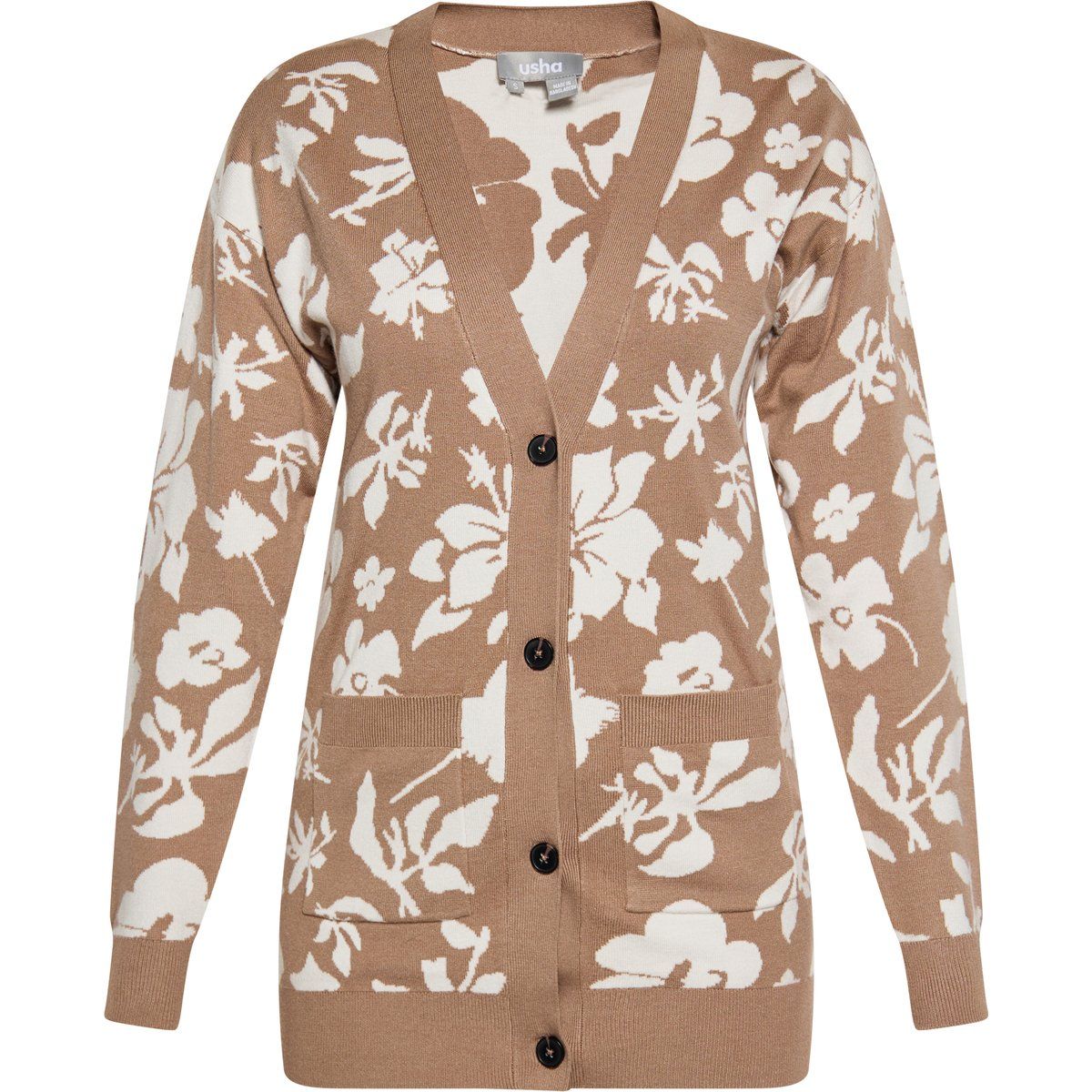 Lange Strickjacke mit Blumenmuster
