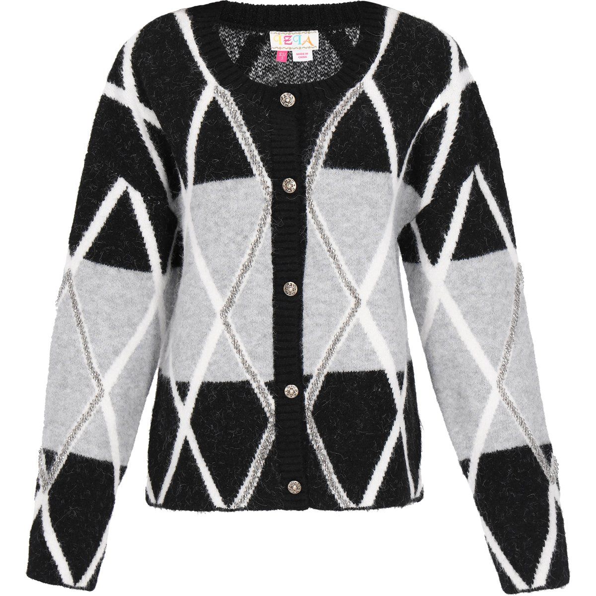 Strickjacke mit geometrischem Rautenmuster