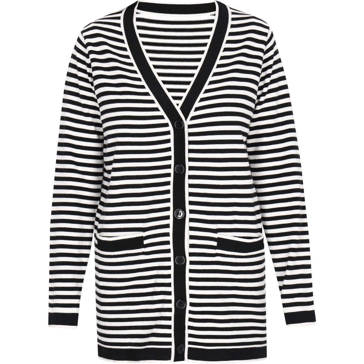 Gestreifte Strickjacke mit V-Ausschnitt