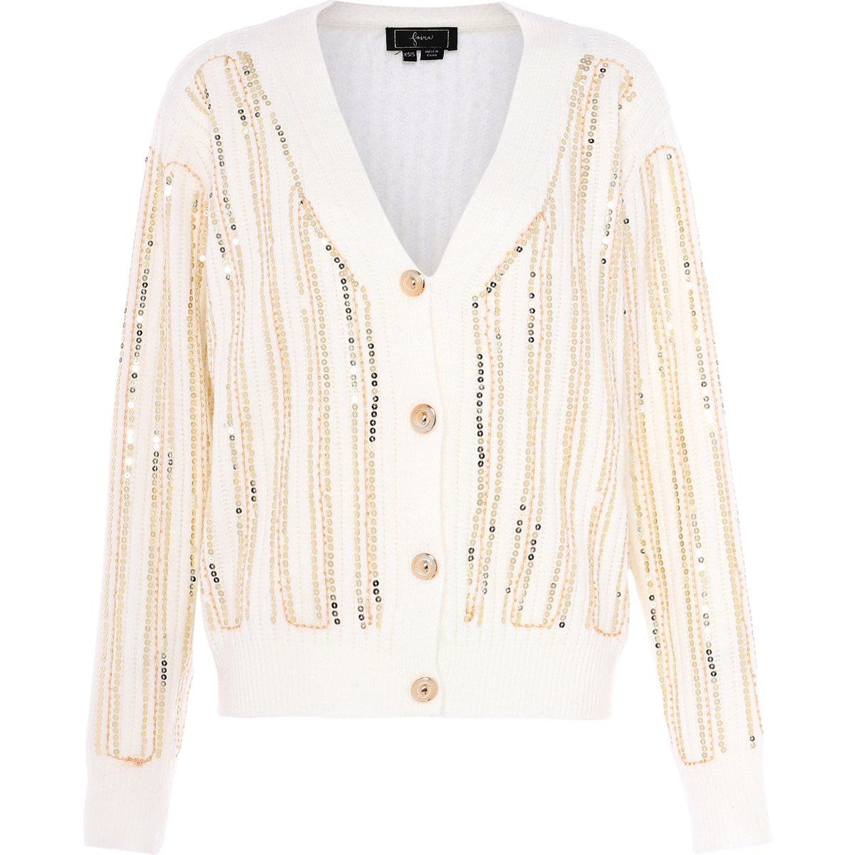 V-Ausschnitt Strickjacke mit Pailletten-Stickerei