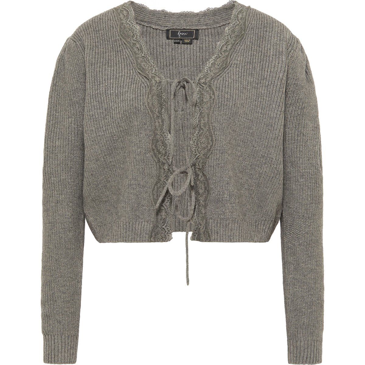 Gekürzte Strickjacke mit Spitzenbesatz